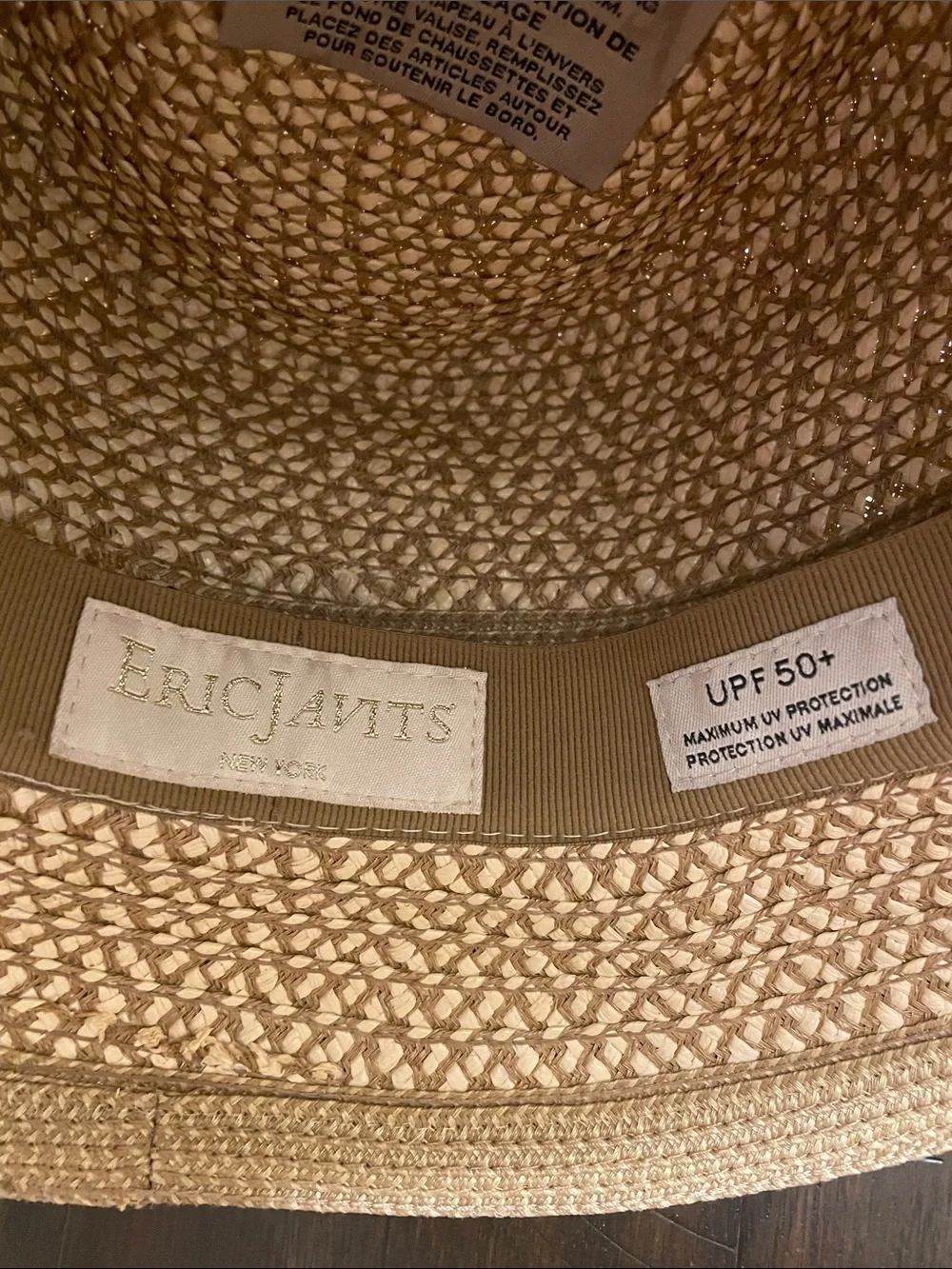 Eric Javits Straw Sun Hat UPF 50+ Wide Brim Packable Natural Tan - Picture 6 of 7